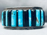 7 Inch Wrist Vintage Native American Navajo Turquoise Row Inlay Sterling Silver Bracelet-Nativo Arts