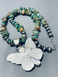 Signed Native American Navajo Royston Turquoise Sterling Silver Butterfly Necklace-Nativo Arts