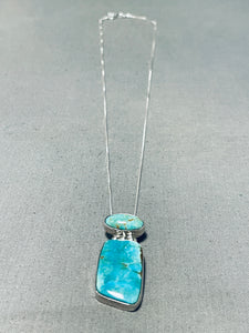 Native American Impressive Vintage Carico Lake Turquoise Sterling Silver Signed Necklace-Nativo Arts