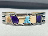 Real Gold And Real Rare Turquoise Vintage Native American Navajo Sterling Silver Bracelet-Nativo Arts