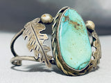 Huge Hand Carved Leaves Vintage Native American Navajo Green Turquoise Sterling Silver Bracelet-Nativo Arts