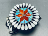 6 Inch Wrist Vintage Native American Zuni Inlay Vintage Turquoise Sterling Silver Bracelet-Nativo Arts