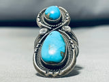 Radiant Vintage Native American Navajo 2 Carico Lake Turquoise Sterling Silver Immense Ring-Nativo Arts