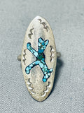 Rare Older Vintage Native American Navajo Turquoise Inlay Sterling Silver Ring-Nativo Arts