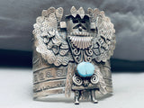 135 Grams Huge Heavy Navajho Turquoise Sterling Silver Kachina Bracelet-Nativo Arts