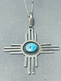 Fabulous Native American Navajo Red Mountain Turquoise Sterling Silver Zia Necklace-Nativo Arts