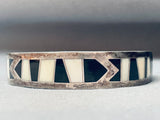 Black And White Vintage Native American Navajo Inlay Sterling Silver Bracelet-Nativo Arts