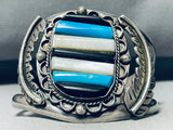 Gasp! Stacked Inlay Vintage Native American Navajo Turquoise Sterling Silver Bracelet-Nativo Arts