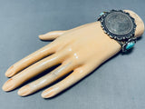 Museum Quality Vintage Native American Navajo Sterling Silver Turquoise Coin Bracelet-Nativo Arts