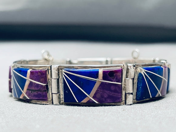 Te Best Lapis Suilite Sterling Silver Vintage Native American Navajo Link Bracelet