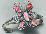 Strawberry Spiny Oyster Native American Navajo Butterfly Sterling Silver Bracelet-Nativo Arts