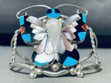 Signed Native American Zuni Sleeping Beauty Turquoise Coral Sterling Silver Butterfly Bracelet-Nativo Arts