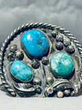 Huge Vintage Native American Navajo Gilbert Turquoise Sterling Silver Bracelet Old-Nativo Arts