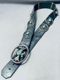 Sturdy Hand Tooled Vintage Native American Navajo Sterling Silver Green Turquoise Concho Belt-Nativo Arts