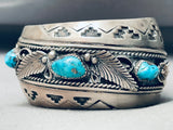 Al Joe Vintage Native American Navajo Turquoise Sterling Silver Leaf Bracelet-Nativo Arts