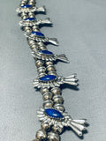 Gorgy!! Vintage Native American Navajo Lapis Sterling Silver Squash Blossom Necklace-Nativo Arts