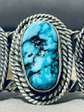 Heavy Coil Cuff Signed Native American Navajo 3 Morenci Turquoise Sterling Silver Huge Bracelet-Nativo Arts