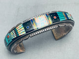 Rare 7 Inch Wrist Vintage Navajo Turquoise Inlay Sterling Silver Bracelet-Nativo Arts