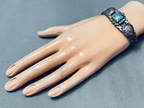 Late 1800's Early 1900's Vintage Native American Navajo Turquoise Sterling Silver Bracelet