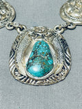 Heavy Southwestern Vintage Turquoise Sterling Silver Leaf Necklace-Nativo Arts