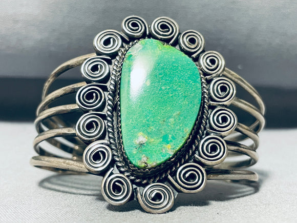 Swirls And Green Turquoise Vintage Native American Navajo Sterling Silver Bracelet-Nativo Arts