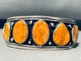 Dropdead Fab Vintage Native American Navajo Orange Shel Sterling Silver Bracelet Cuff-Nativo Arts
