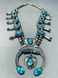 Womens Fabulous Vintage Native American Navajo Turquoise Sterling Silver Squash Blossom Necklace-Nativo Arts
