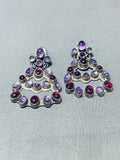 Glamorous Vintage Native American Navajo Amethyst Garnet Sterling Silver Earrings-Nativo Arts