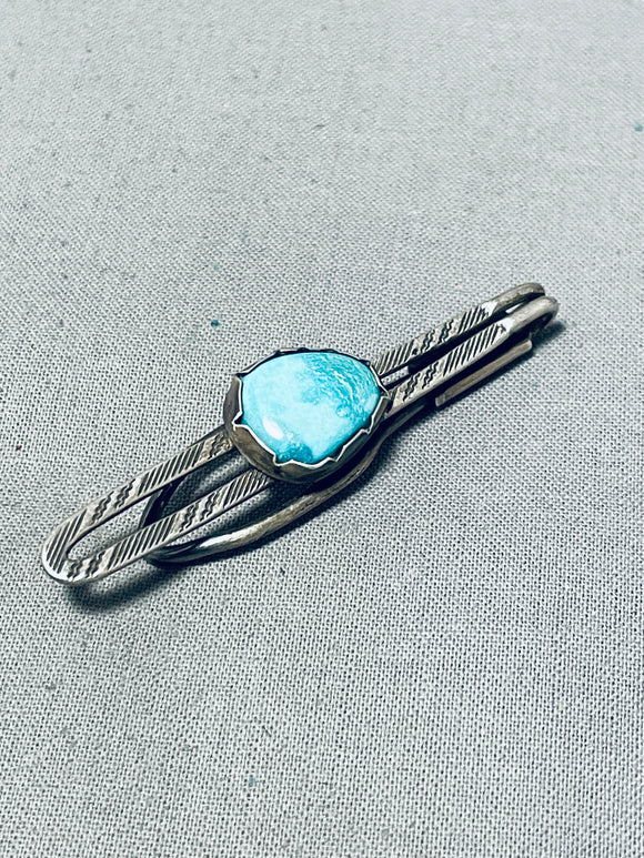 Brilliant Vintage Native American Navajo Carico Lake Turquoise Sterling Silver Tie Tac-Nativo Arts