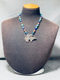 Extremely Detailed Santo Domingo Bear Turquoise Inlay Sterling Silver Necklace-Nativo Arts