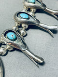 Gasp! Bisbee Turquoise Vintage Native American Navajo Sterling Silver Squash Blossom Necklace-Nativo Arts