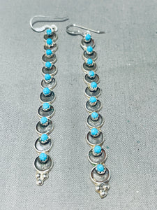 Remarkable Native American Zuni Sleeping Beauty Turquoise Sterling Silver Signed Earrings-Nativo Arts