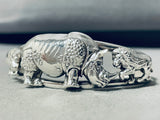 Rhinos Arrr!! Highly Detailed Vintage Sterling Silver Bracelet Cuff-Nativo Arts