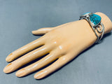 Dramatic Vintage Native American Navajo Pilot Mountain Turquoise Sterling Silver Bracelet-Nativo Arts