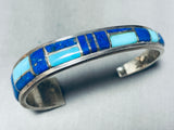 6.5 Inch Wrist Vintage Native American Navajo Turquoise Lapis Inlay Sterling Silver Bracelet-Nativo Arts