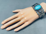 Robert Jonhson Native American Navajo Swirl Sleeping Beauty Turquoise Sterling Silver Bracelet-Nativo Arts