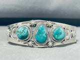 Signed Native American Navajo Carico Lake Turquoise Sterling Silver Bracelet-Nativo Arts