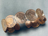 Priceless Native American Navajo Signed 8 Turquoise Indian Head Copper Pennies Bracelet-Nativo Arts