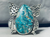 153 Grams Butterfly Spiderweb Turquoise Sterling Silver Butterfly Bracelet-Nativo Arts