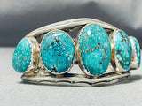 Rare Vintage Native American Navajo 5 Blue Creek Spiderweb Turquoise Sterling Silver Bracelet-Nativo Arts