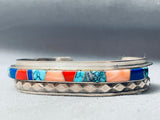 6 Inch Wrist Vintage Native American Navajo Turquoise Inlay Sterling Silver Bracelet-Nativo Arts