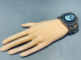 Ice Blue Agate Very Rare Vintage Native American Navajo Sterling Silver Bracelet Old-Nativo Arts