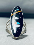 Fabulous Native American Navajo Turquoise Sterling Silver Cosmic Ring Signed H. Smith-Nativo Arts