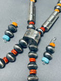 Rare Longer Colorful Native American Navajo Turquoise Coral Sterling Silver Tubule Necklace-Nativo Arts