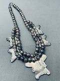 Authentic Vintage Native American Navajo Turquois Einlay Sterling Silver Squash Blossom Necklace-Nativo Arts