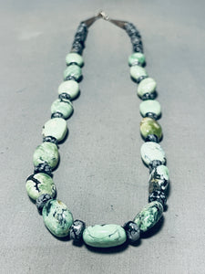 Chunky Green Spiderweb Turquoise Vintage Native American Navajo Sterling Silver Necklace-Nativo Arts