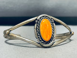 Marvelous Vintage Native American Navajo Orange Spiny Oyster Sterling Silver Bracelet-Nativo Arts