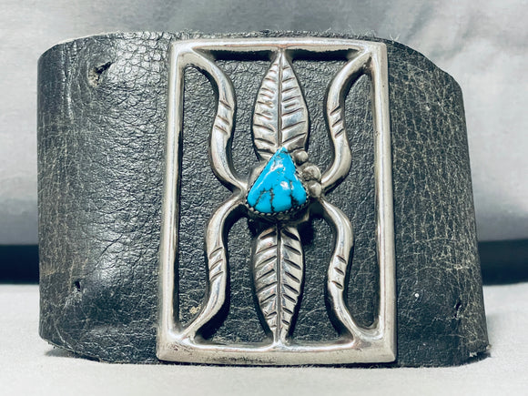 Eye Catching Vintage Native American Navajo Morenci Turquoise Sterling Silver Bowguard-Nativo Arts