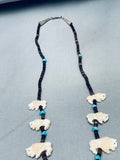 Buffalo Family Vintage Native American Navajo Sterling Silver Heishi Necklace-Nativo Arts
