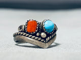 One Of A Kind Vintage Native American Navajo Sleeping Beauty Turquoise Coral Sterlingsilver Ring-Nativo Arts